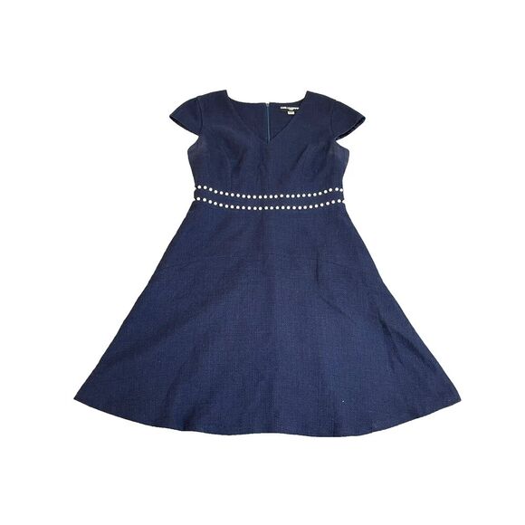 Karl Lagerfeld Dresses & Skirts - Karl‎ Lagerfeld Dress Womens 8 Navy V-Neck Pearl Tweed Boho Lined Flared Paris